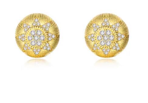 Gold earrings with diamond-like stones on a white background - Ali & Eve Jewels