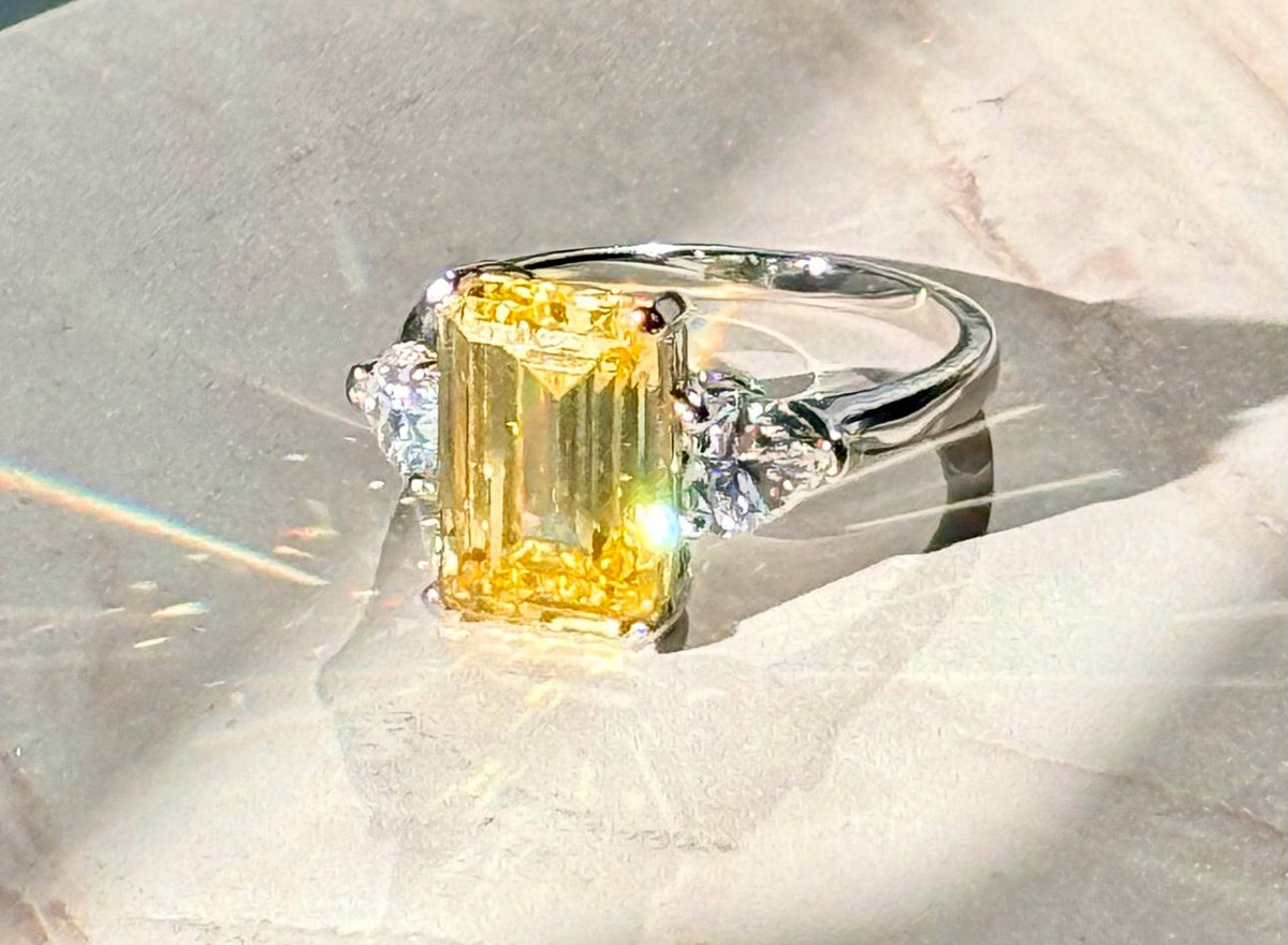 5 CT Emerald Cut Canary Ring