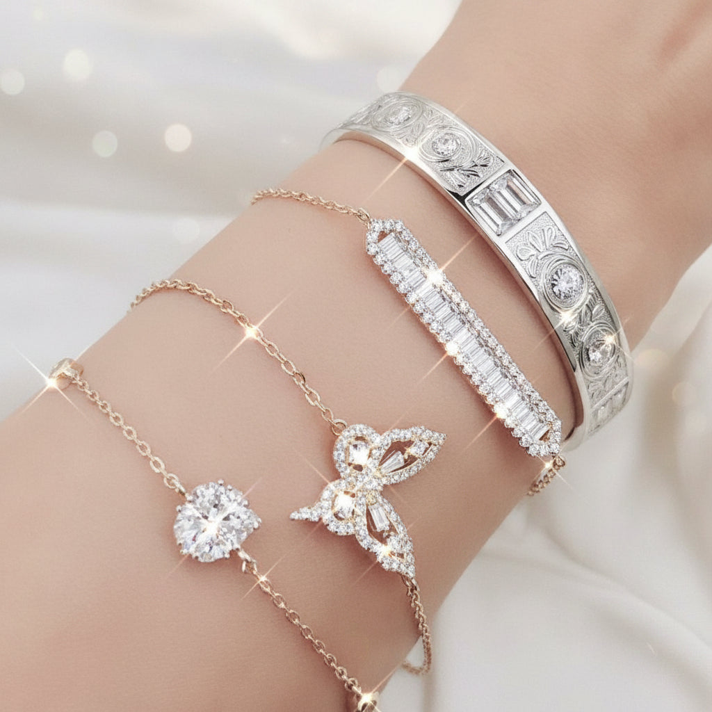 14k Gold Sterling Silver Baguette Bar Bracelet