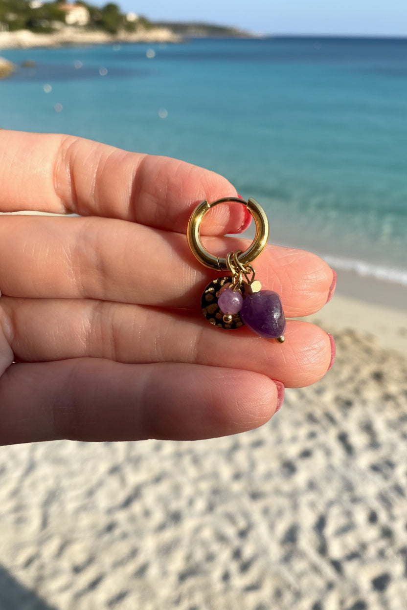 18k Golden Amethyst Charm Earrings