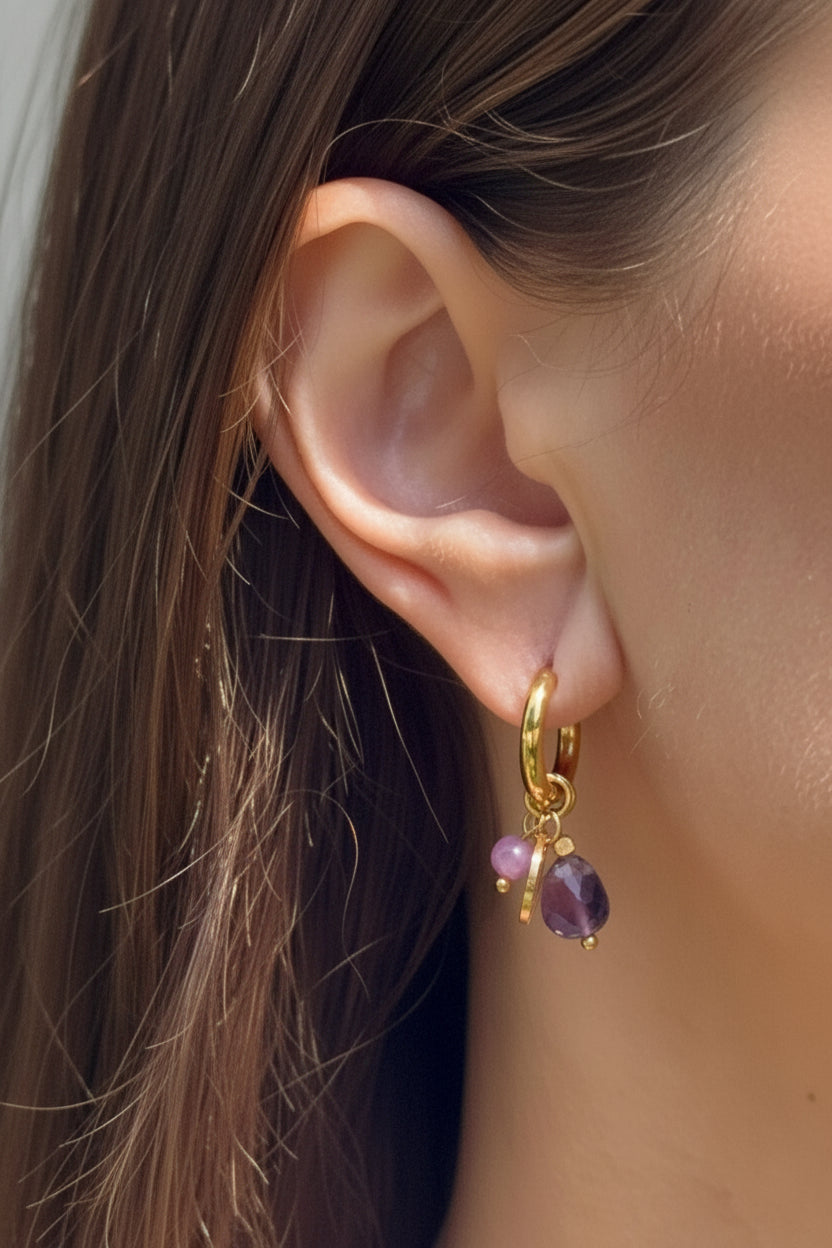18k Golden Amethyst Charm Earrings