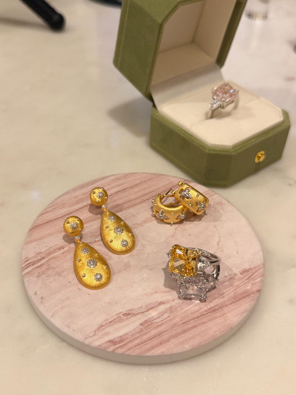 18K Gold Hand Brushed Drop Earrings, Statement Earrings