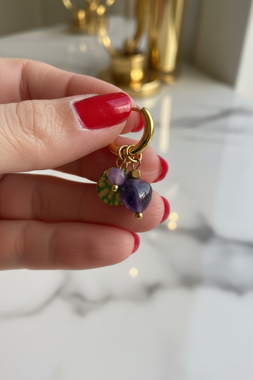 18k Golden Amethyst Charm Earrings