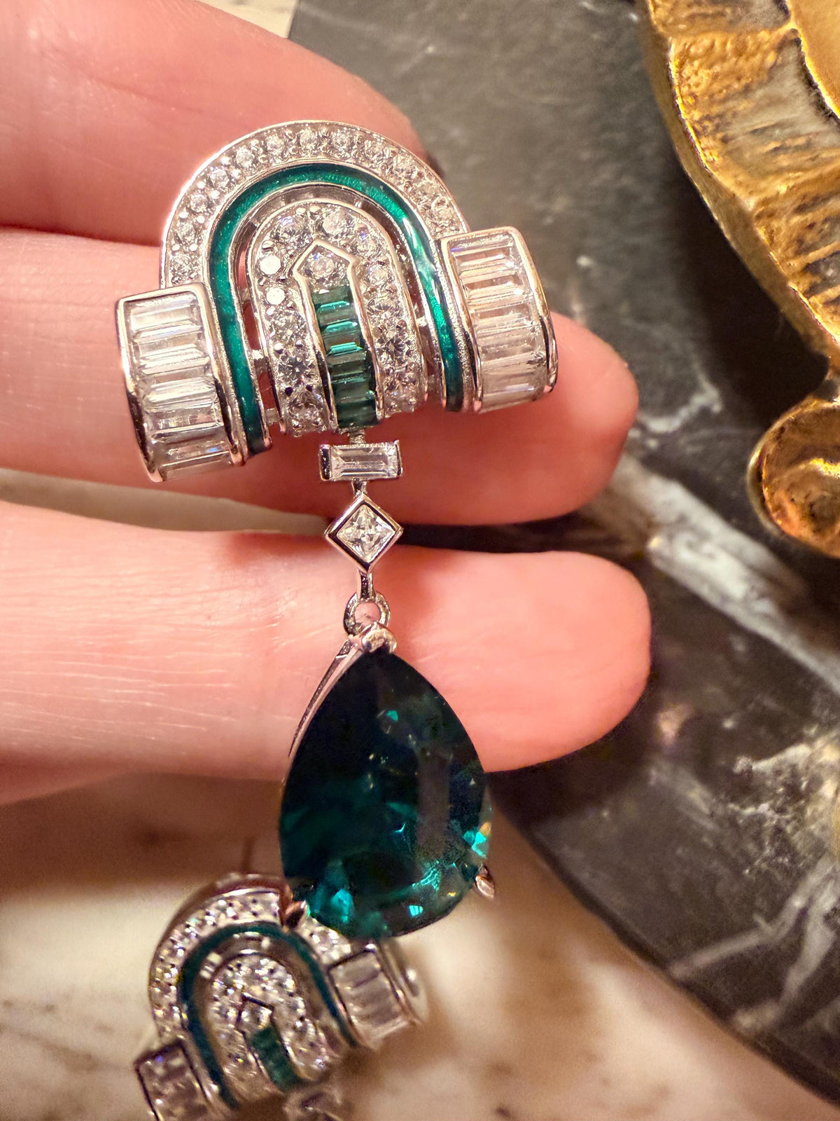 Art Deco Emerald Drop Earrings