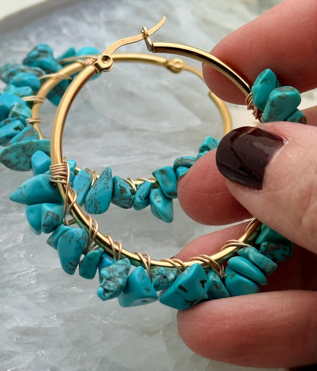 Natural Gemstone Hoop Earrings