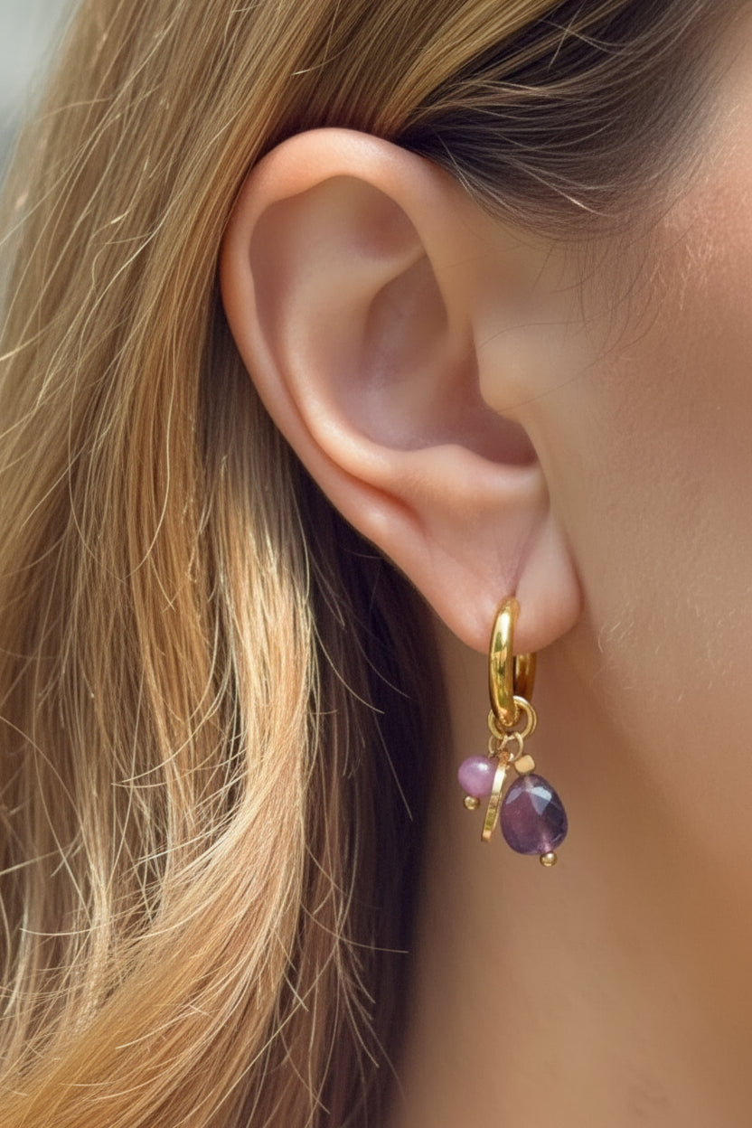 18k Golden Amethyst Charm Earrings