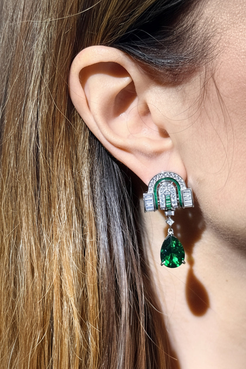 Art Deco Emerald Drop Earrings