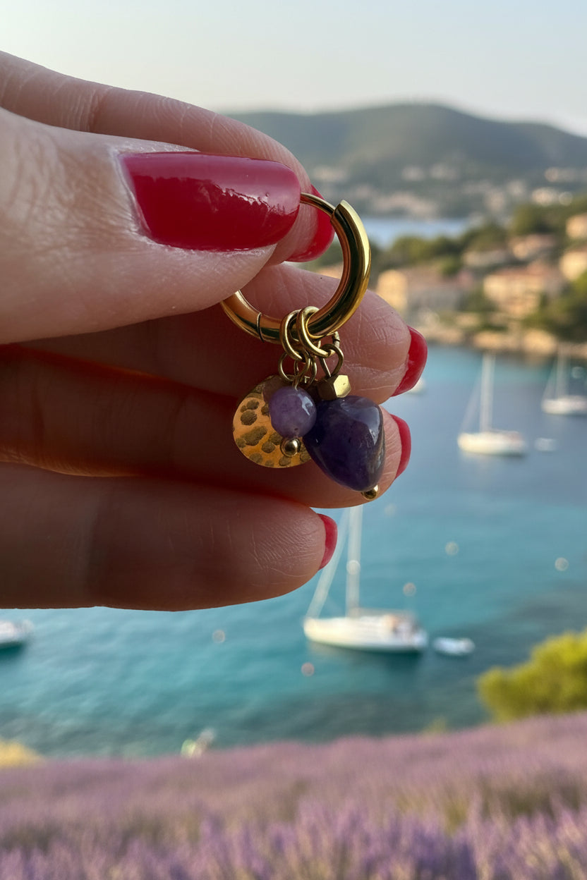18k Golden Amethyst Charm Earrings