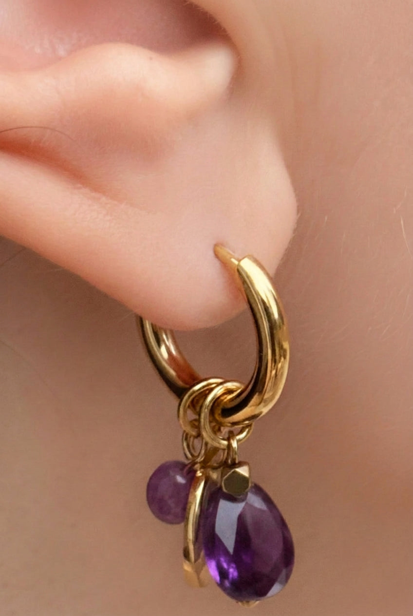 18k Golden Amethyst Charm Earrings