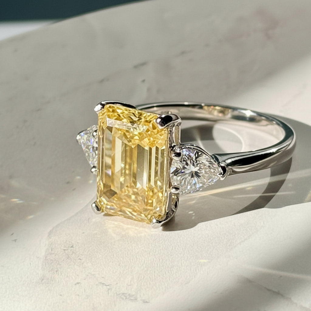 5 CT Emerald Cut Canary Ring