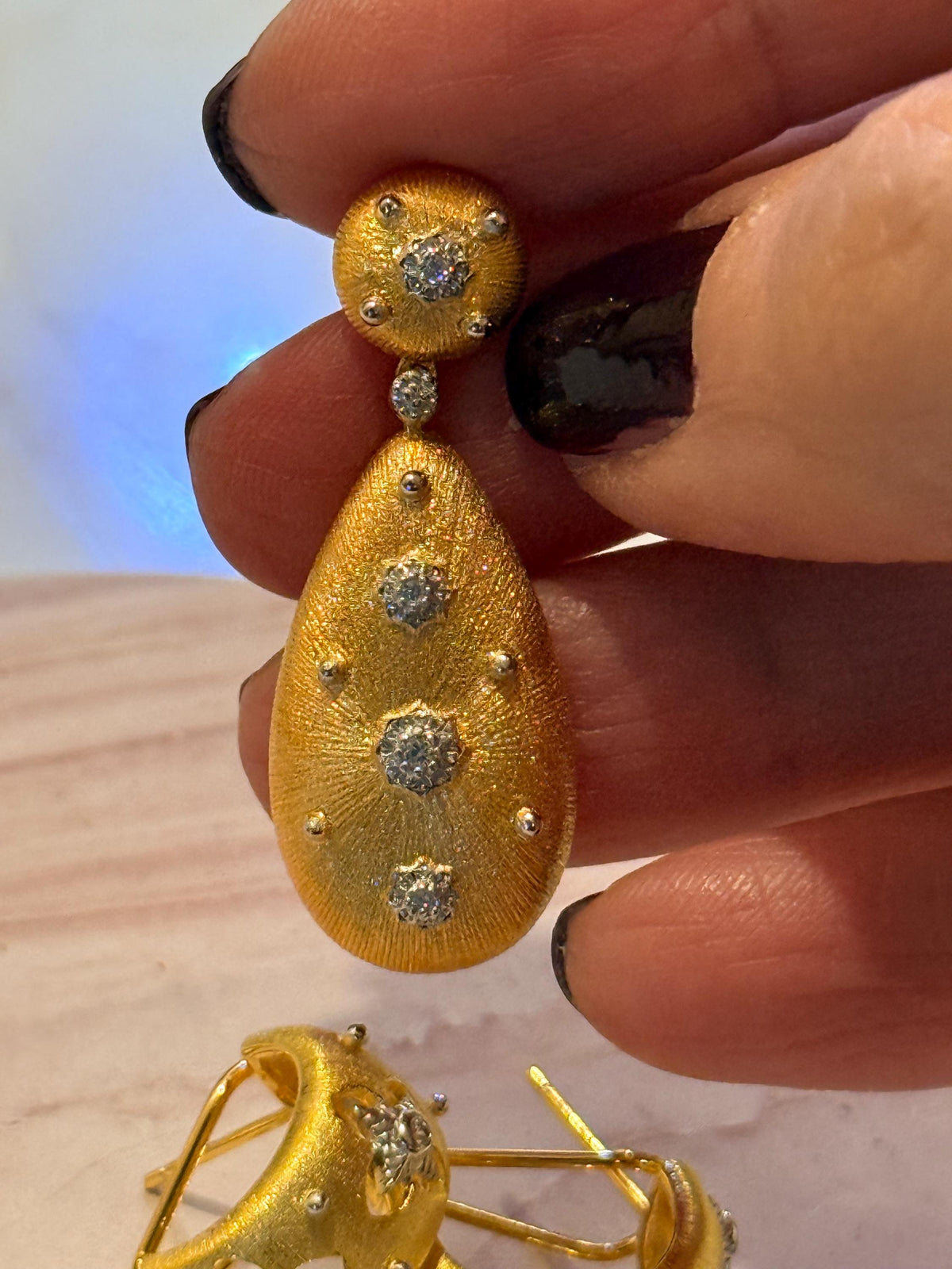 18K Gold Hand Brushed Drop Earrings, Statement Earrings