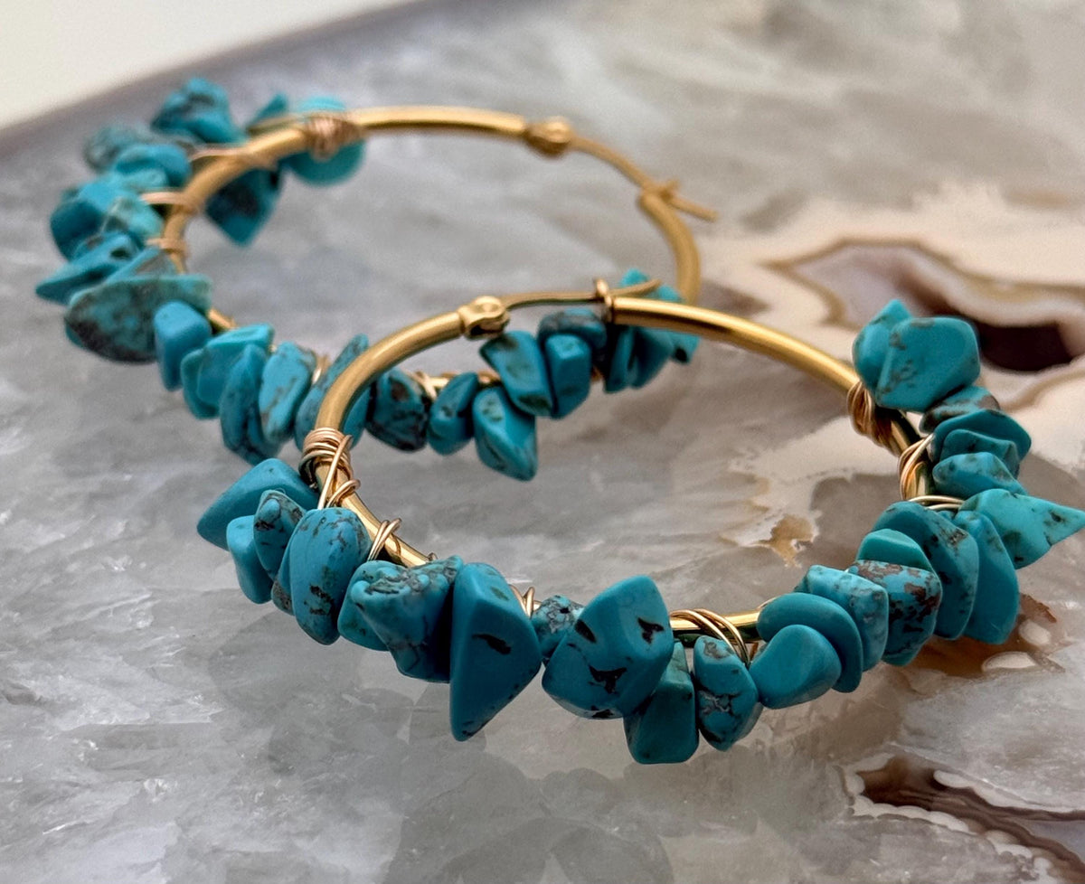 Natural Gemstone Hoop Earrings