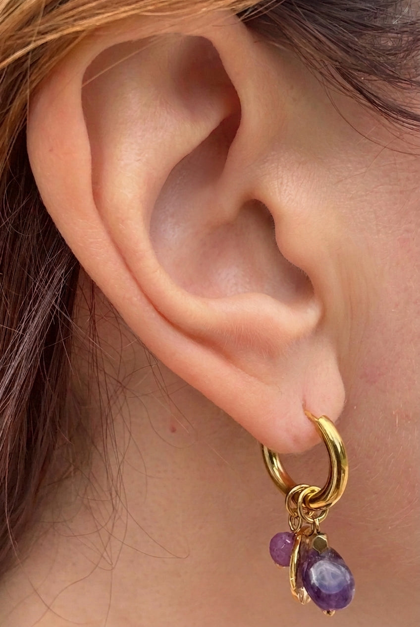 18k Golden Amethyst Charm Earrings