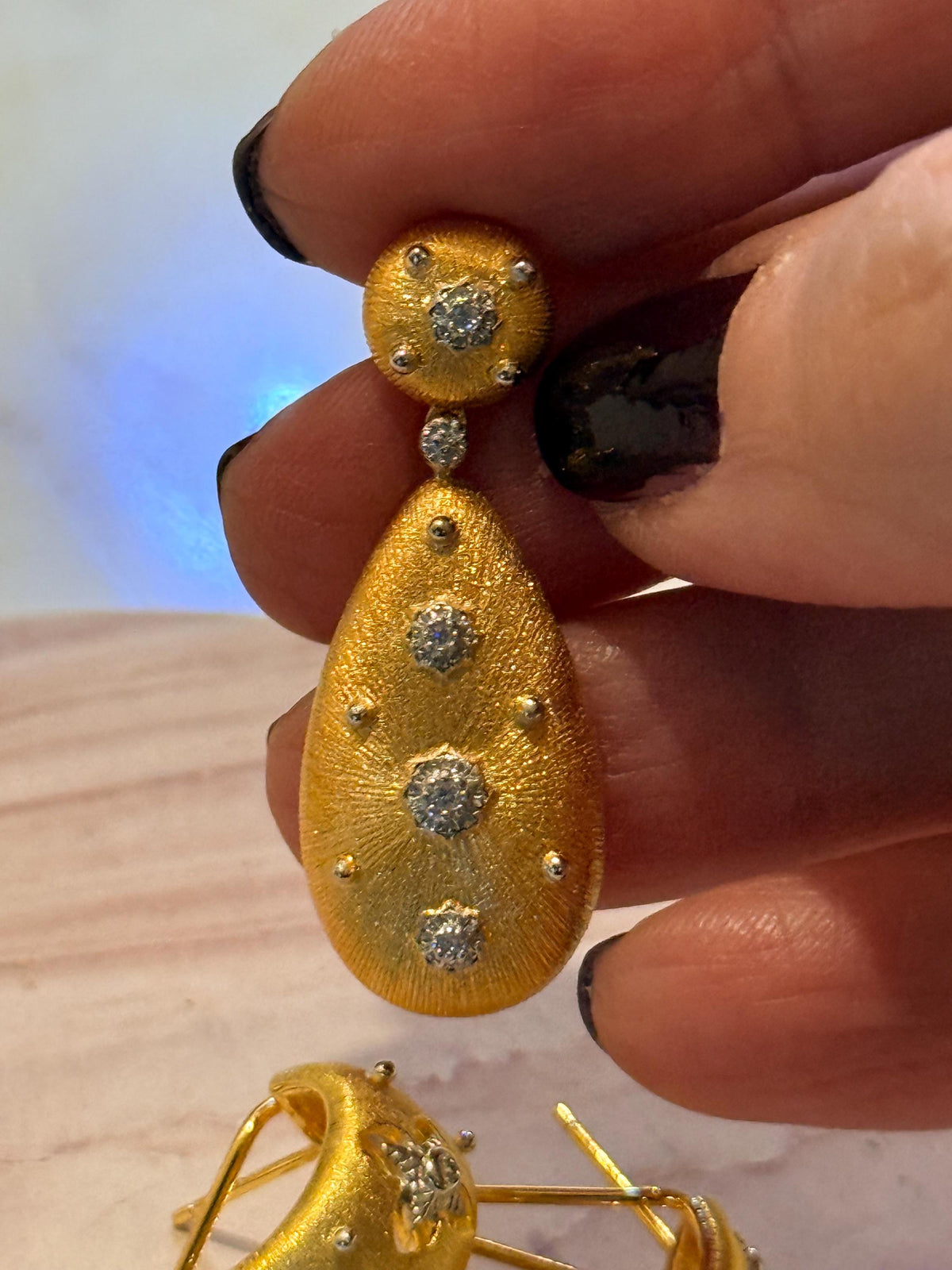 18K Gold Hand Brushed Drop Earrings, Statement Earrings