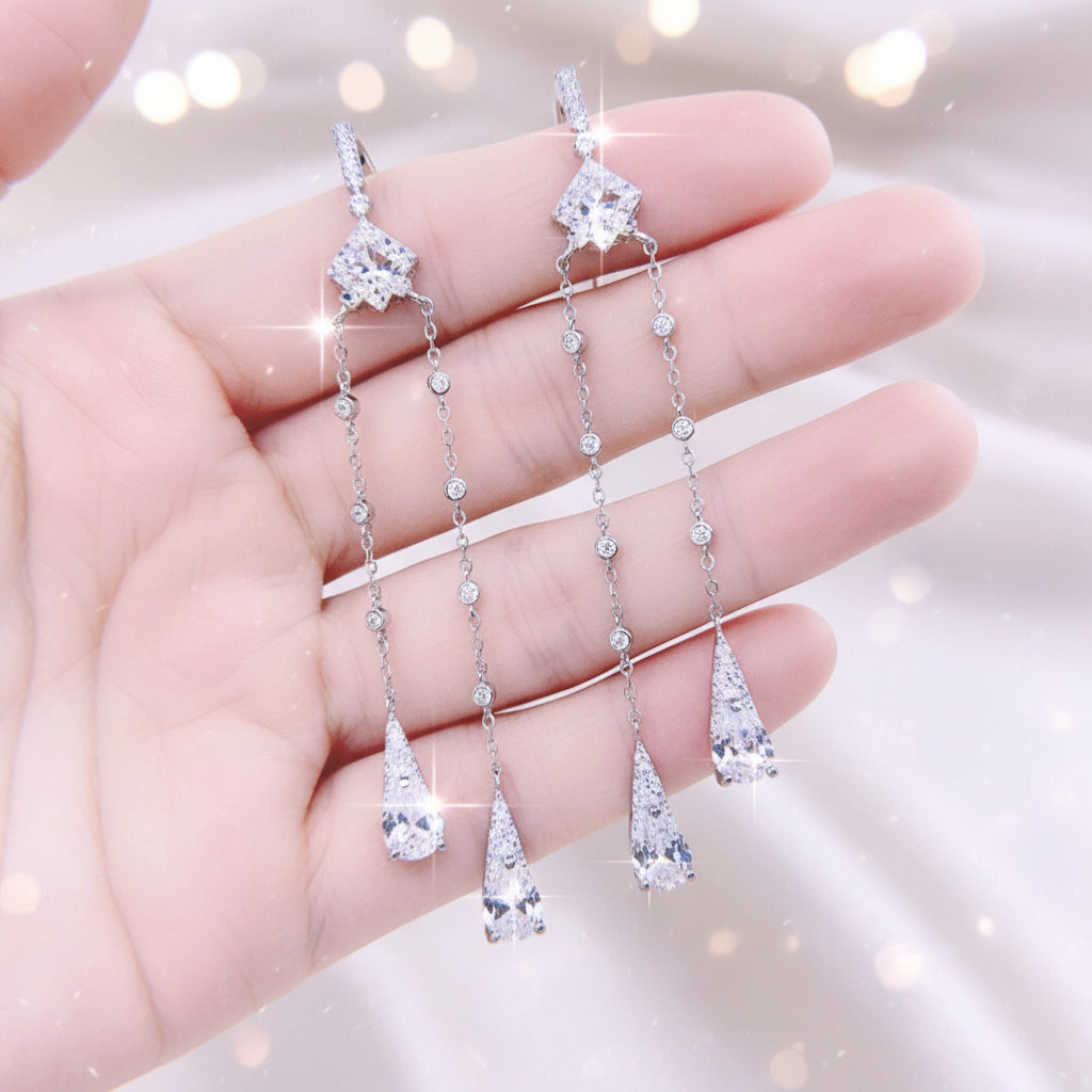 Long Sparkling Dangle Earrings