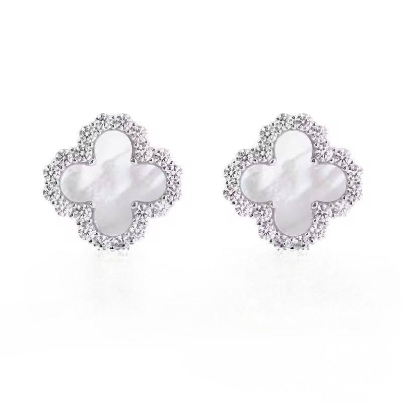 Mother of pearl Clover earirings  on a white background - Ali & Eve Jewels
