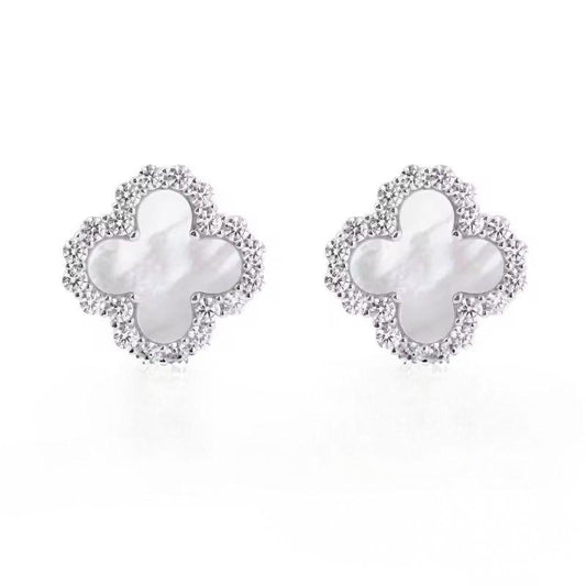 Mother of pearl Clover earirings  on a white background - Ali & Eve Jewels