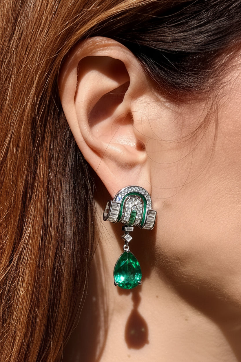 Art Deco Emerald Drop Earrings