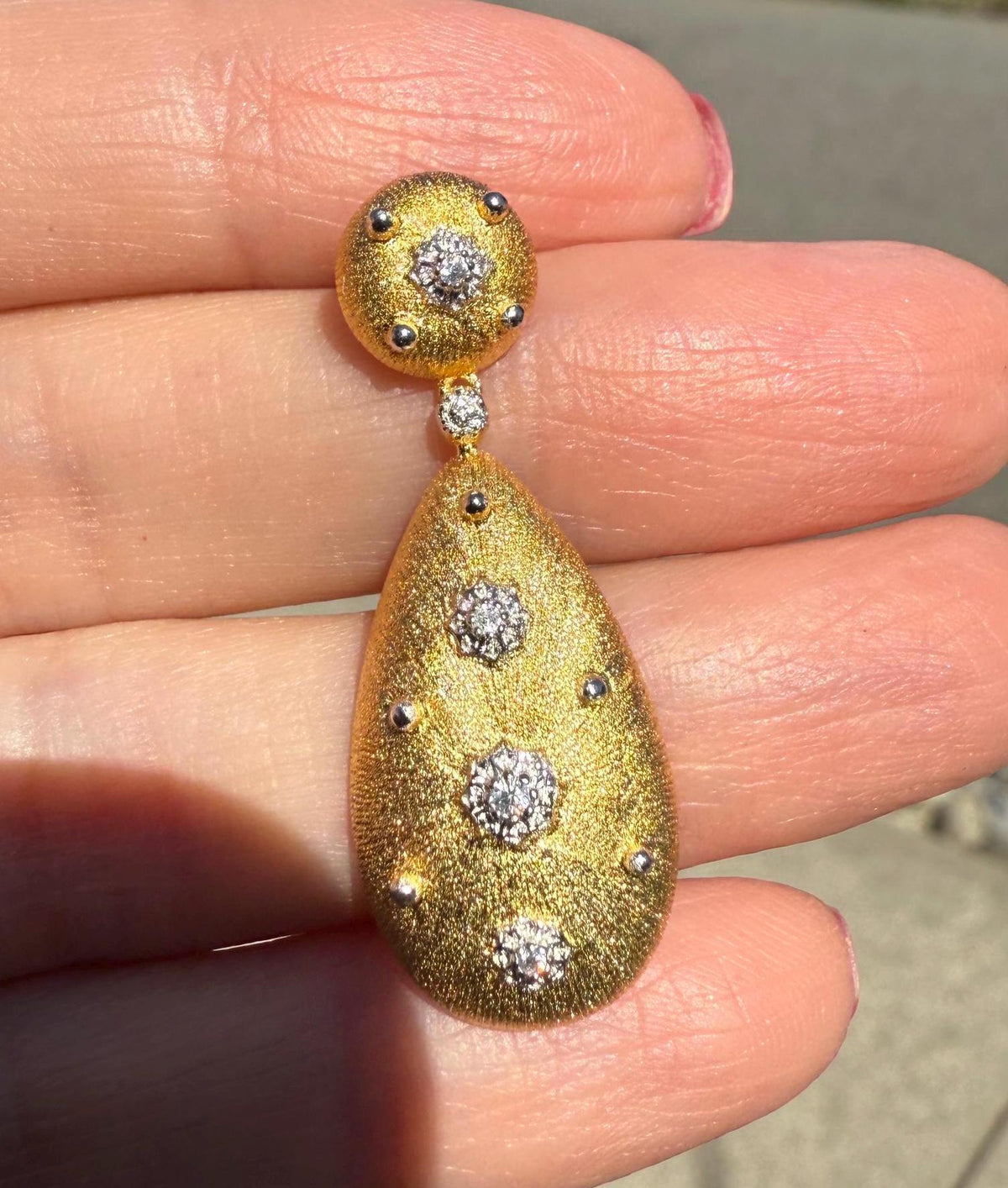 18K Gold Hand Brushed Drop Earrings, Statement Earrings