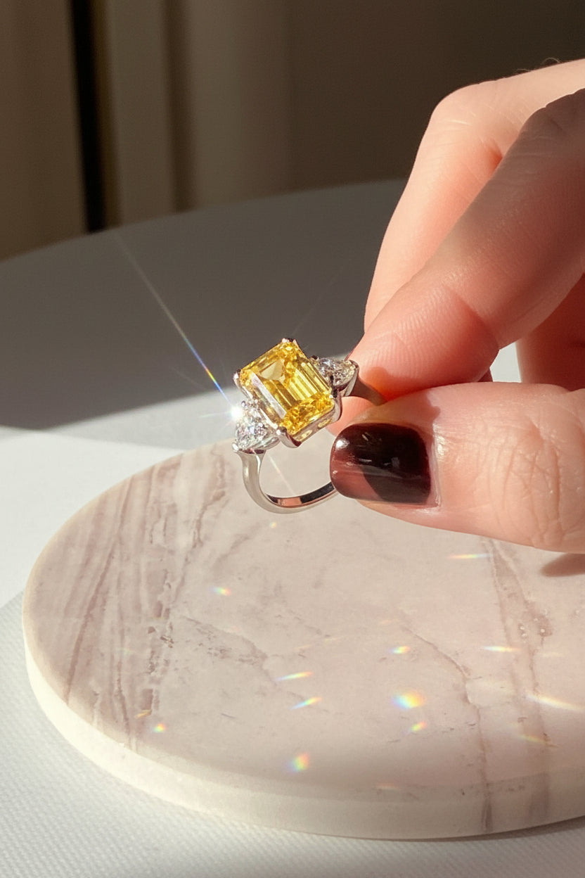 5 CT Emerald Cut Canary Ring