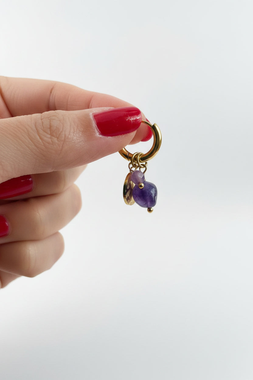 18k Golden Amethyst Charm Earrings