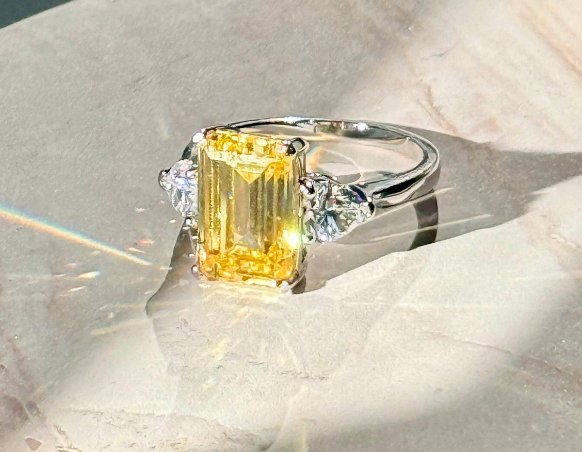 5 CT Emerald Cut Canary Ring