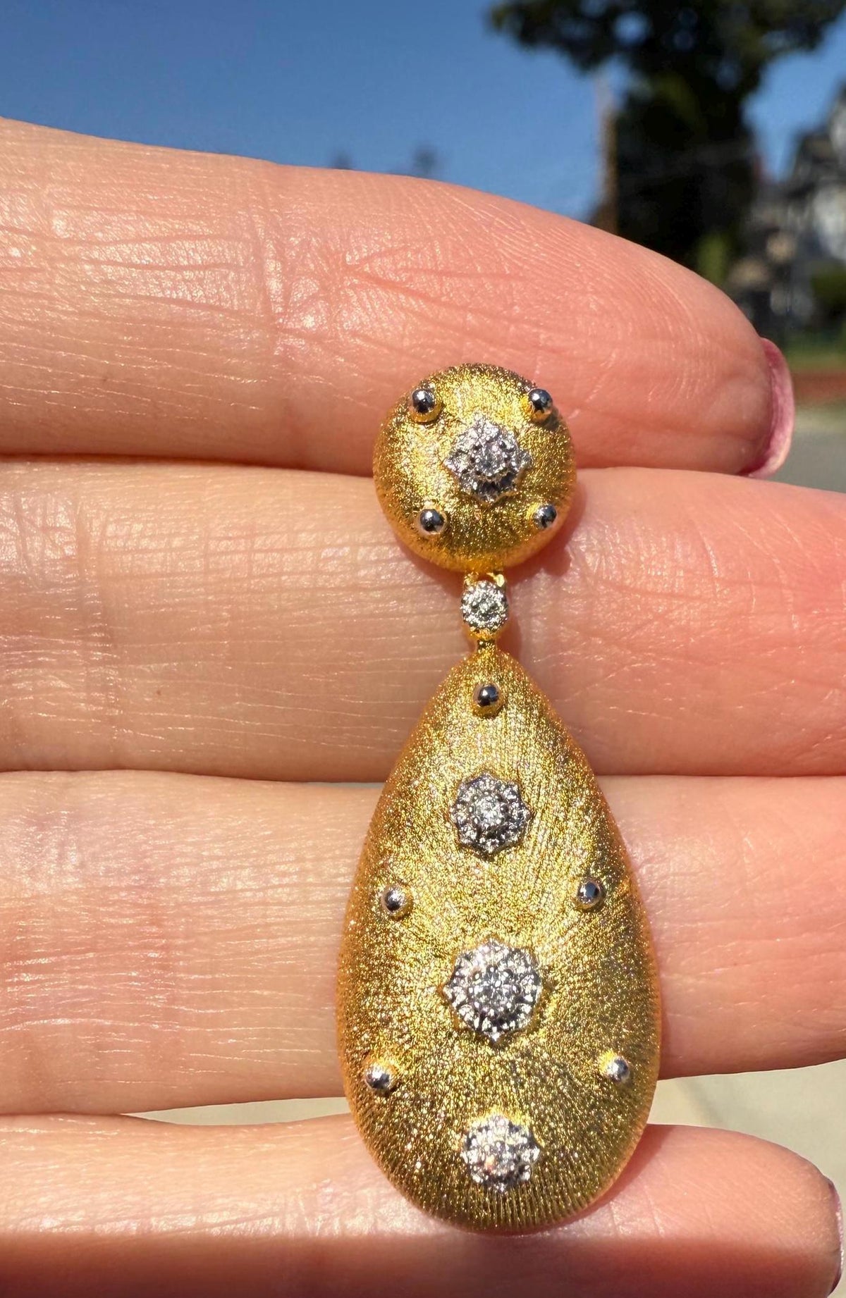 18K Gold Hand Brushed Drop Earrings, Statement Earrings