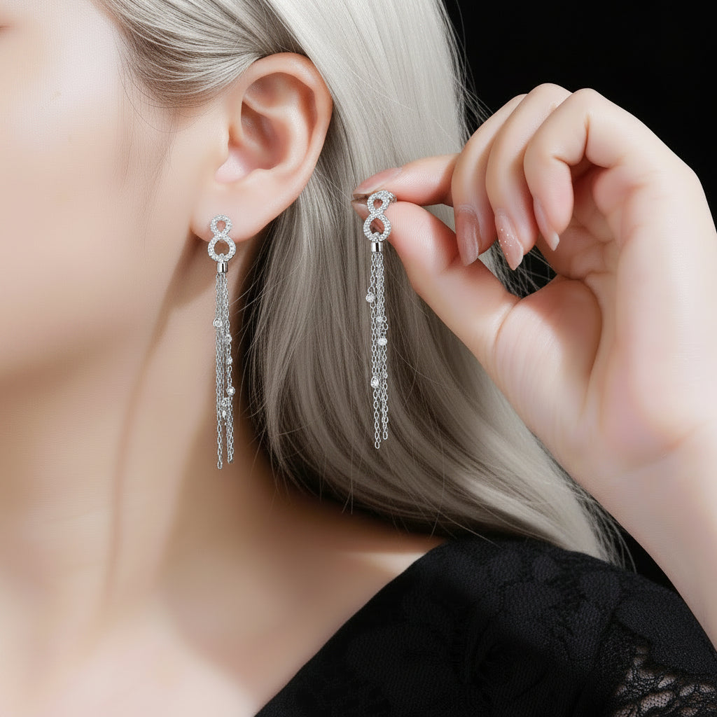 Infinity Chain Tassel Earrings