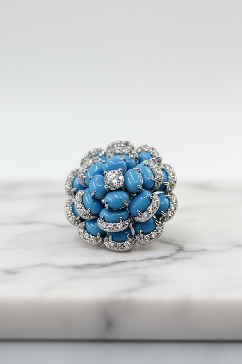 Diamond and Turquoise 18K Flower Cocktail Earrings