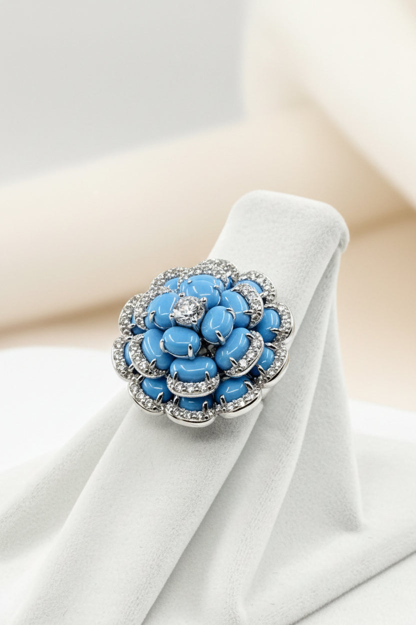 Diamond and Turquoise 18K Flower Cocktail Earrings
