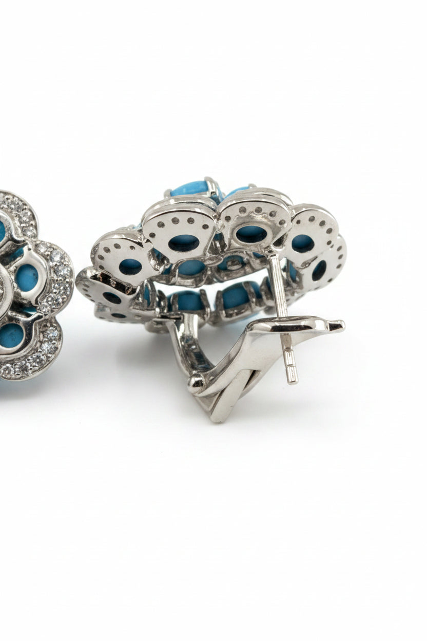 Diamond and Turquoise 18K Flower Cocktail Earrings