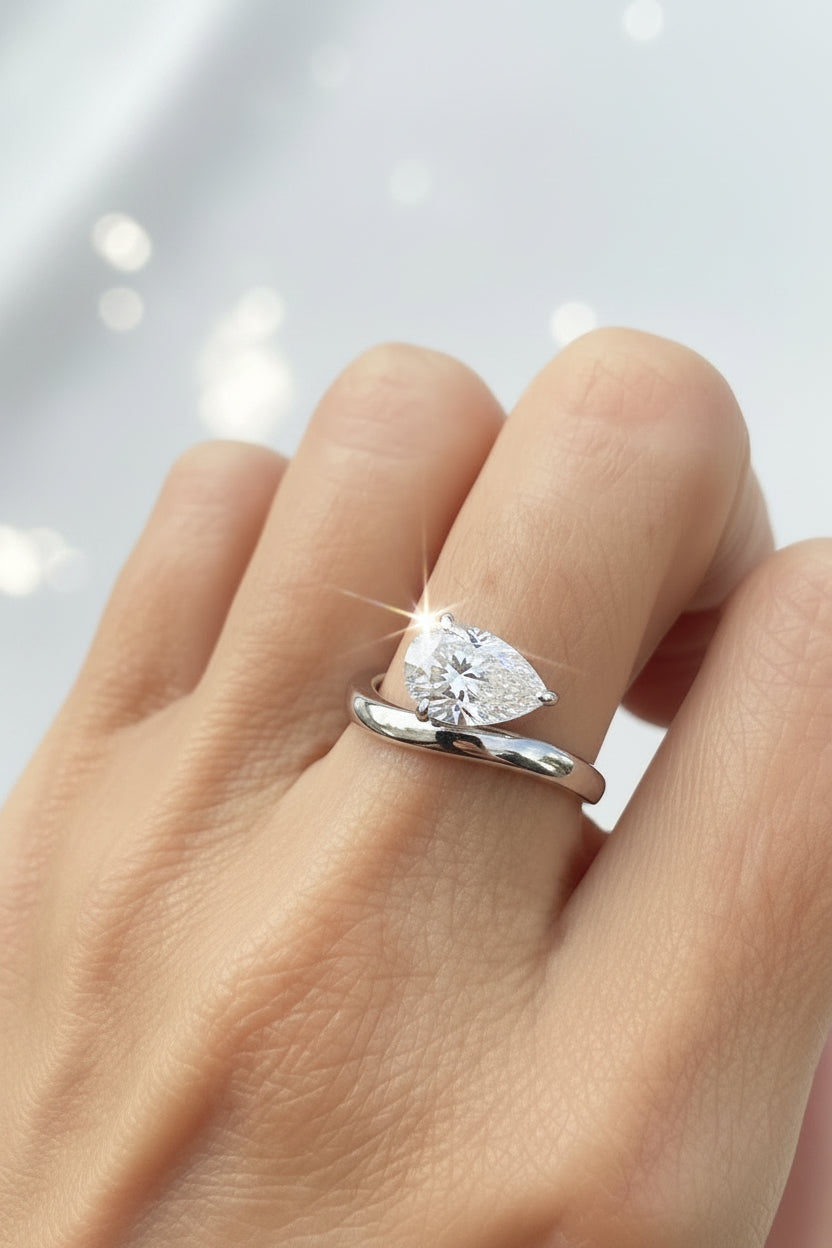 Moissanite Pear Cut Sideways Ring