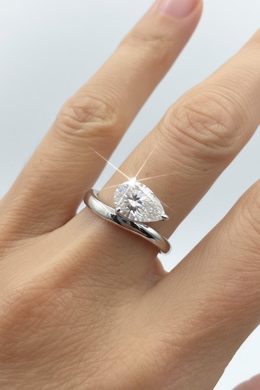 Moissanite Pear Cut Sideways Ring