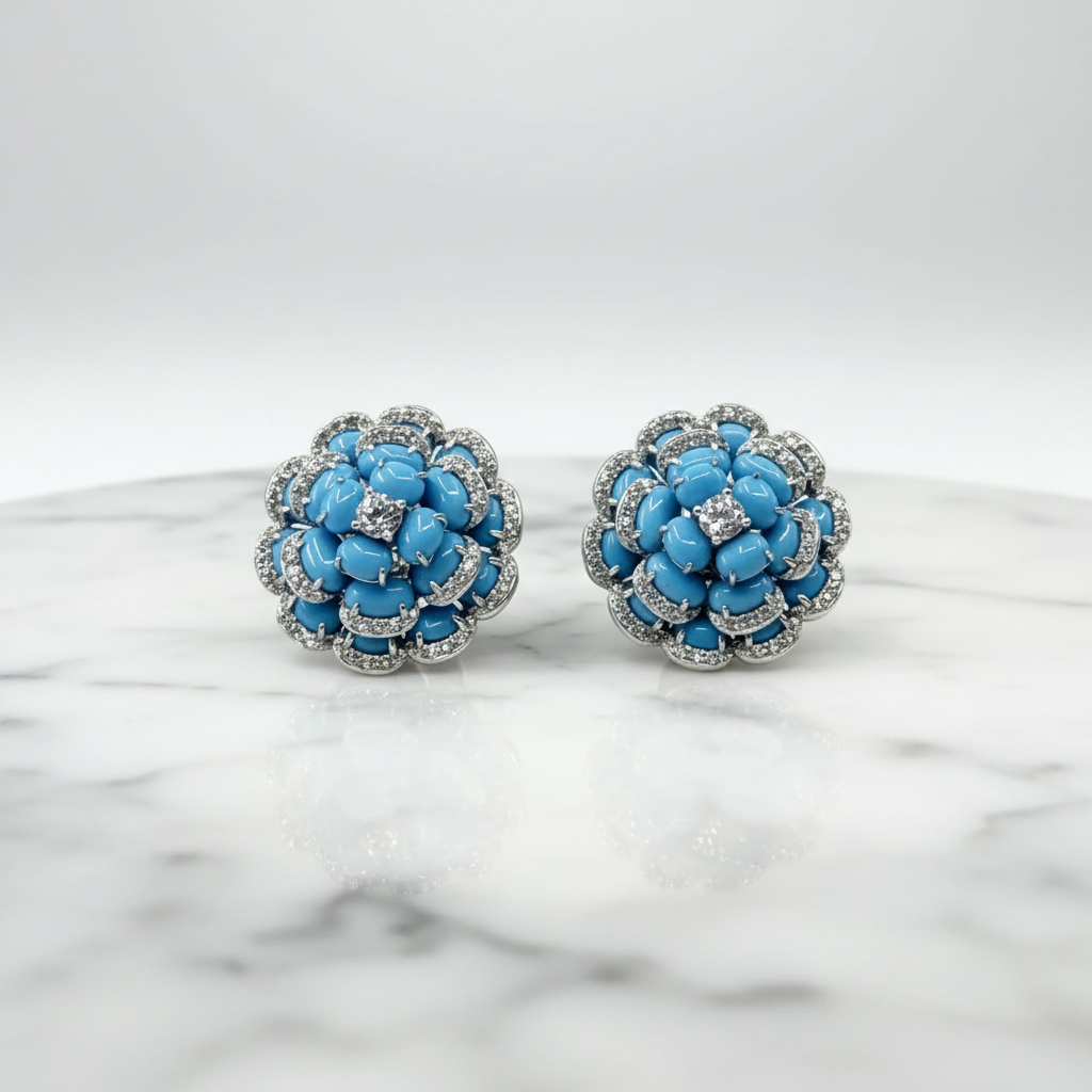 Pair of blue floral earrings with diamond center - Ali & Eve Jewels