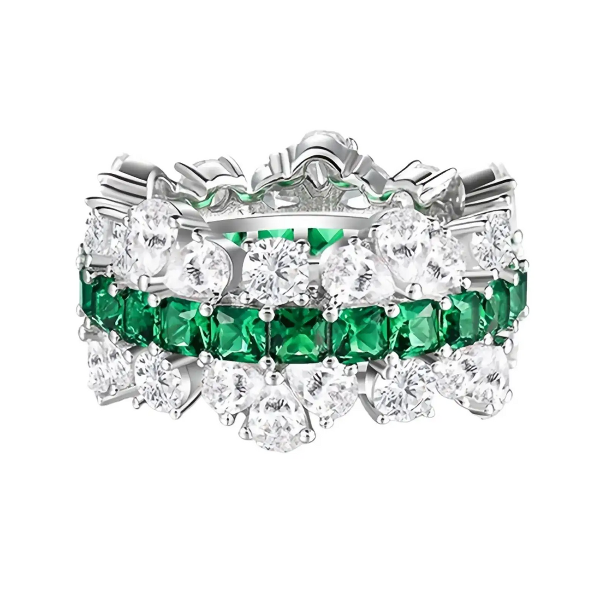 Emerald and Simulated Diamond Lace Eternity Band