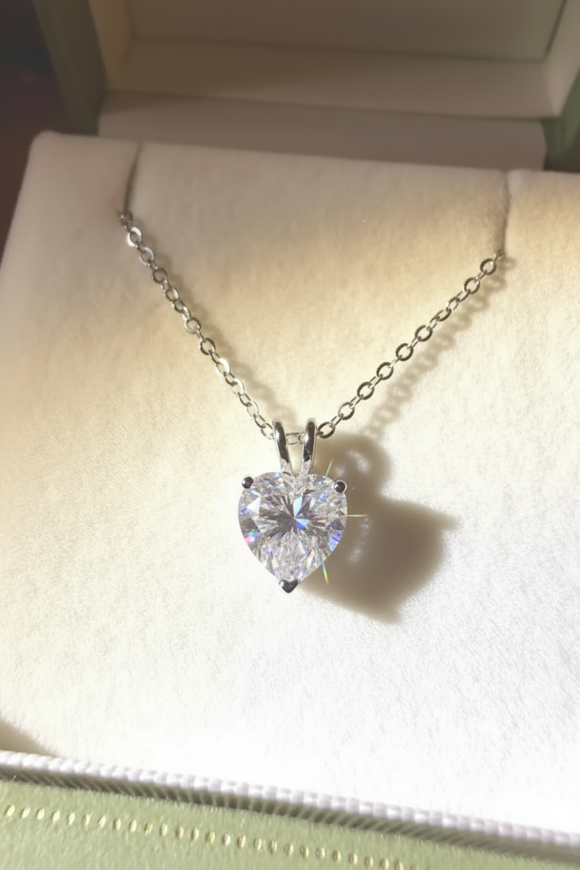 Moissanite Heart Solitaire Pendant Necklace