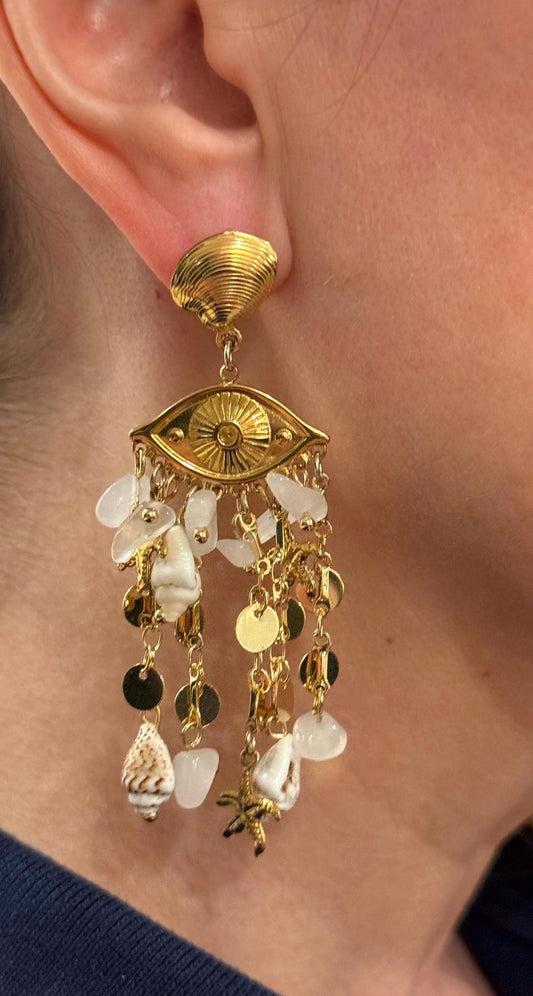 18K Gold Boho Sea Shell Statement Earrings