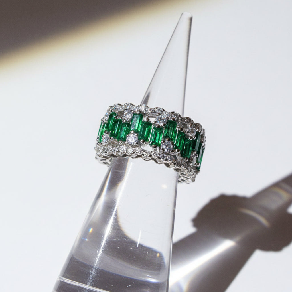 Eloise Emerald Green and Simulated Diamond Eternity Band
