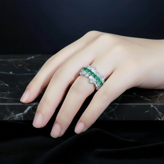 Emerald and Simulated Diamond Lace Eternity Band