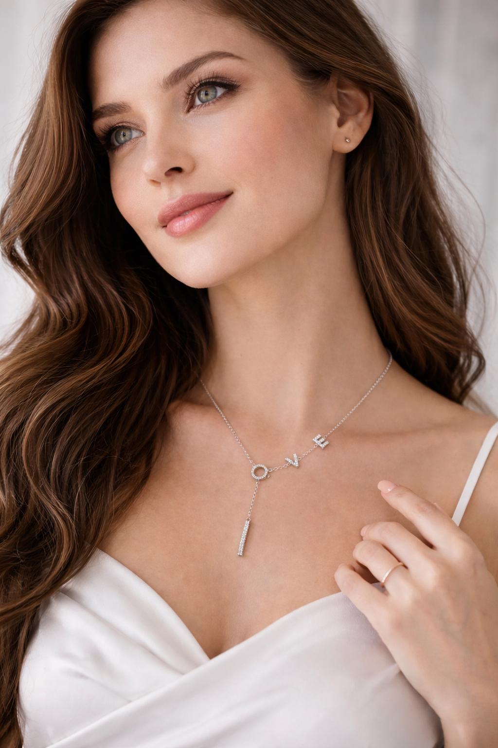 Moissanite LOVE Letter Lariat Necklace