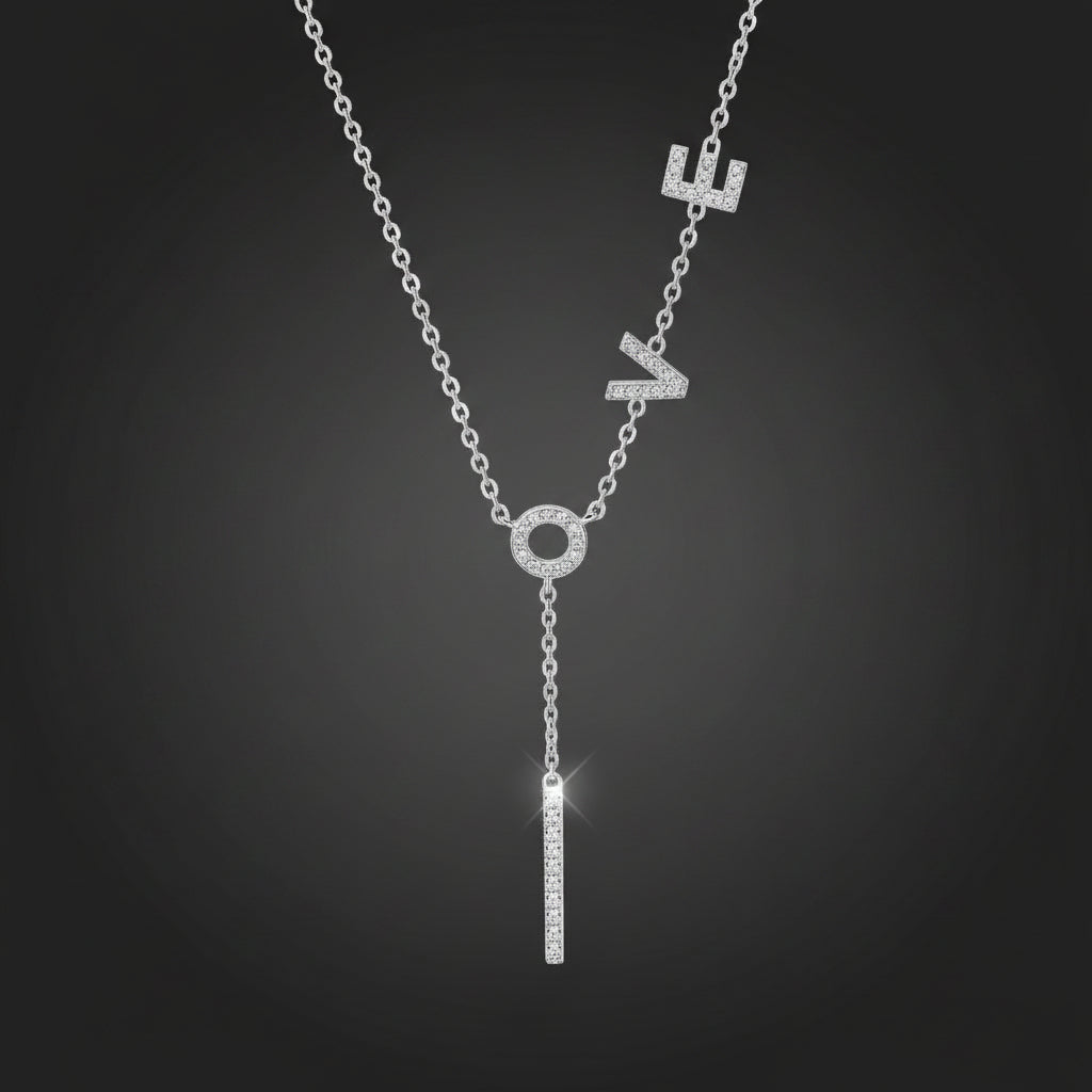 Moissanite LOVE Letter Lariat Necklace