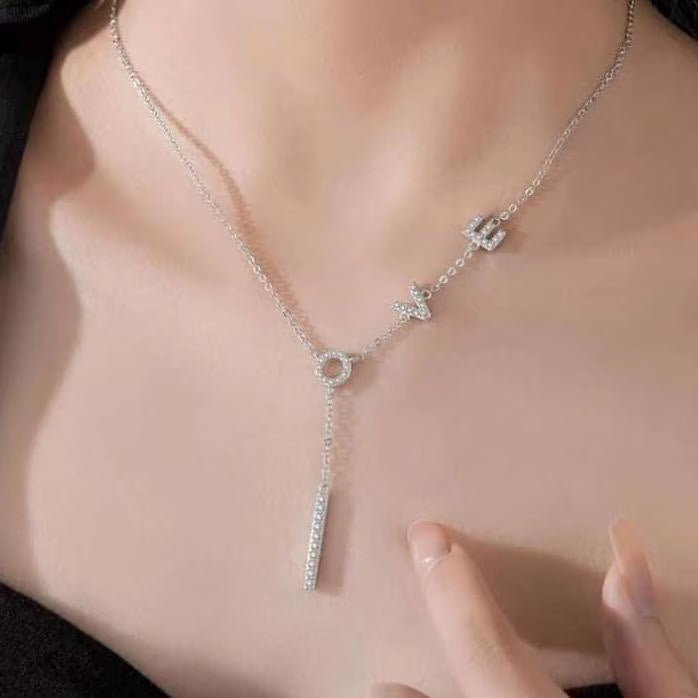 Moissanite LOVE Letter Lariat Necklace