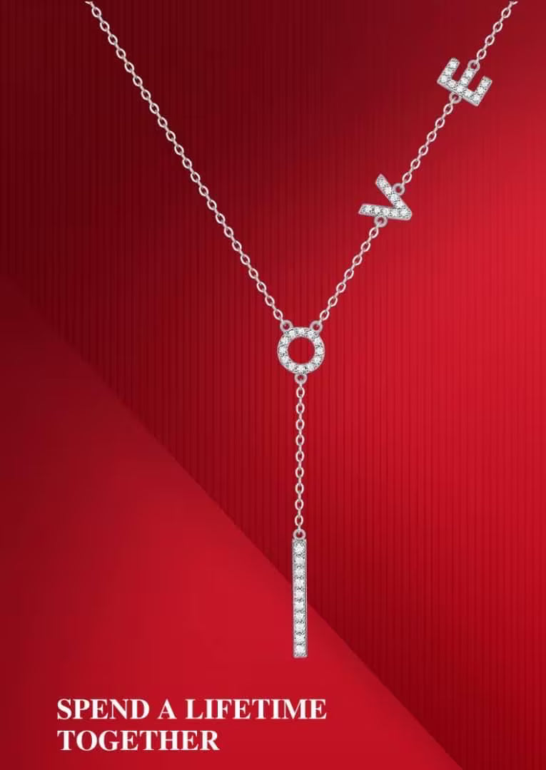 Moissanite LOVE Letter Lariat Necklace