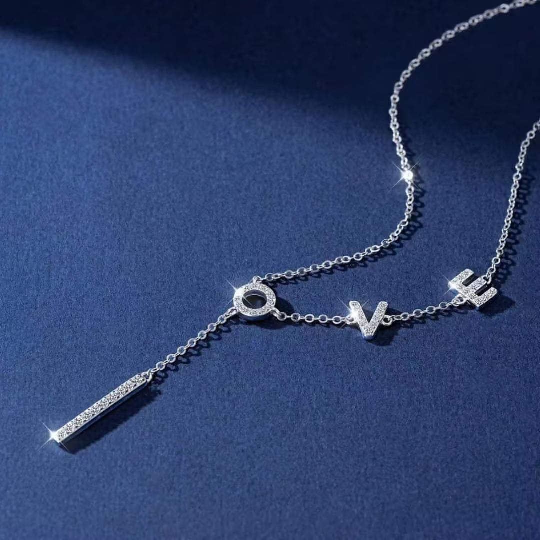 Moissanite LOVE Letter Lariat Necklace