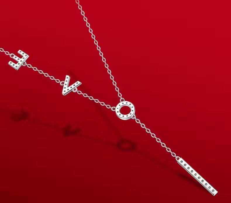 Moissanite LOVE Letter Lariat Necklace
