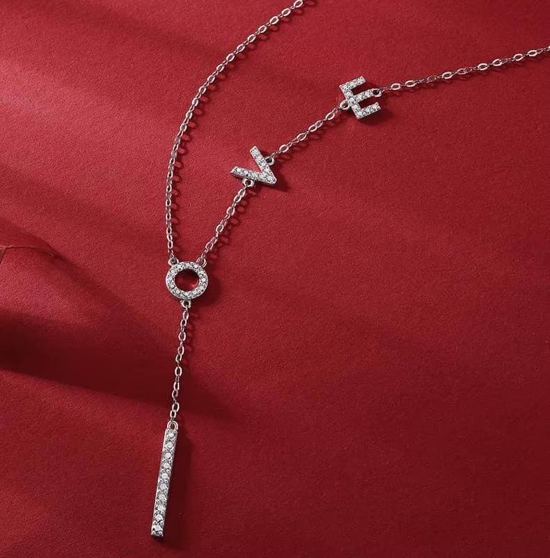 Moissanite LOVE Letter Lariat Necklace