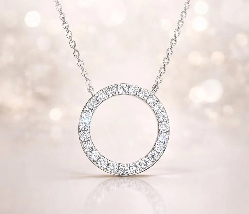 Moissanite Pavé Eternity Circle Pendant Necklace
