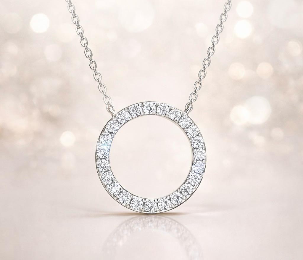 Moissanite Pavé Eternity Circle Pendant Necklace