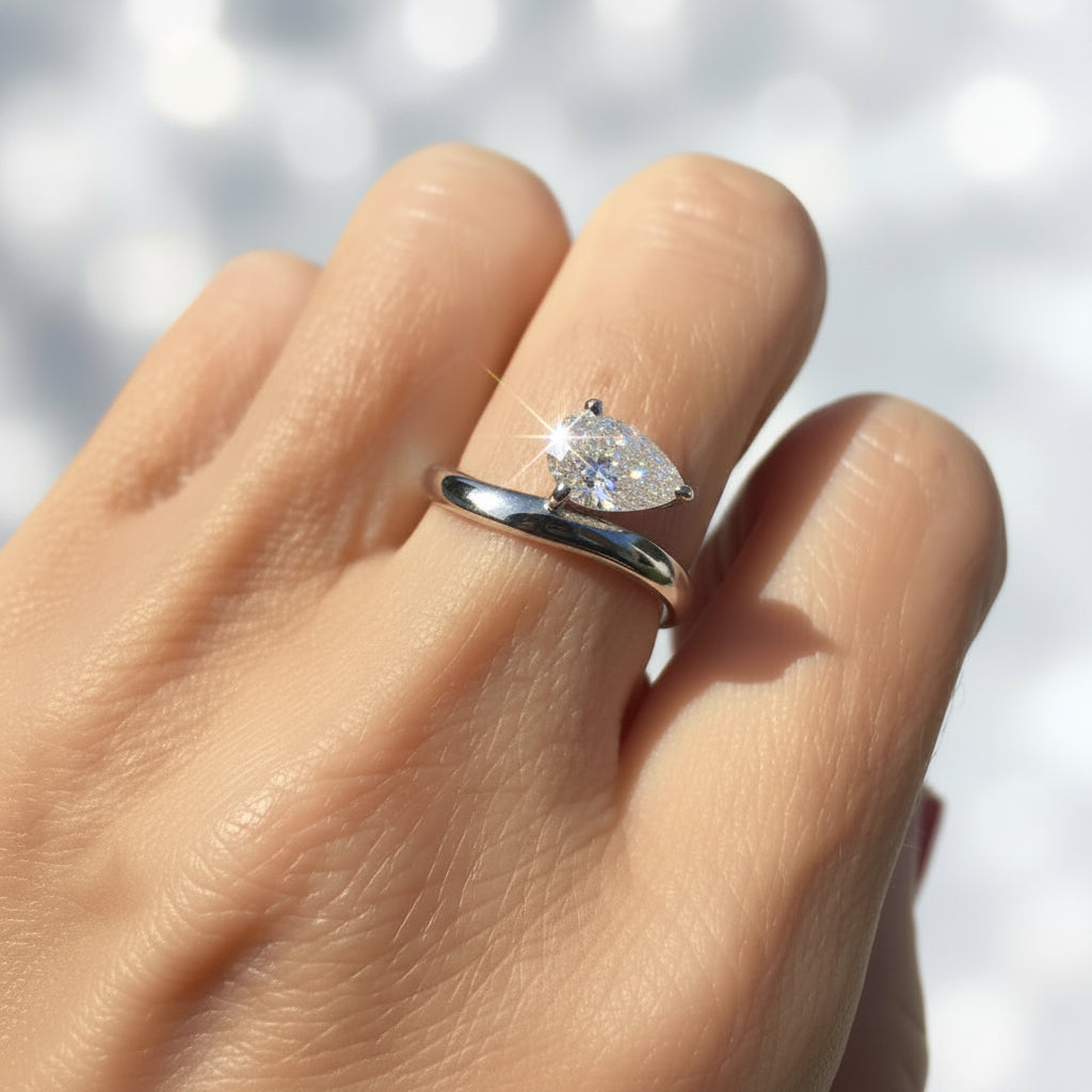 Moissanite Pear Cut Sideways Ring